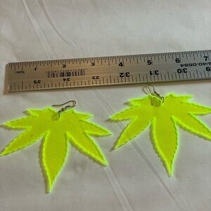 Neon Yellow Marijauna Leaf Earrings